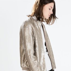 Zara gold sequin bomber jacket